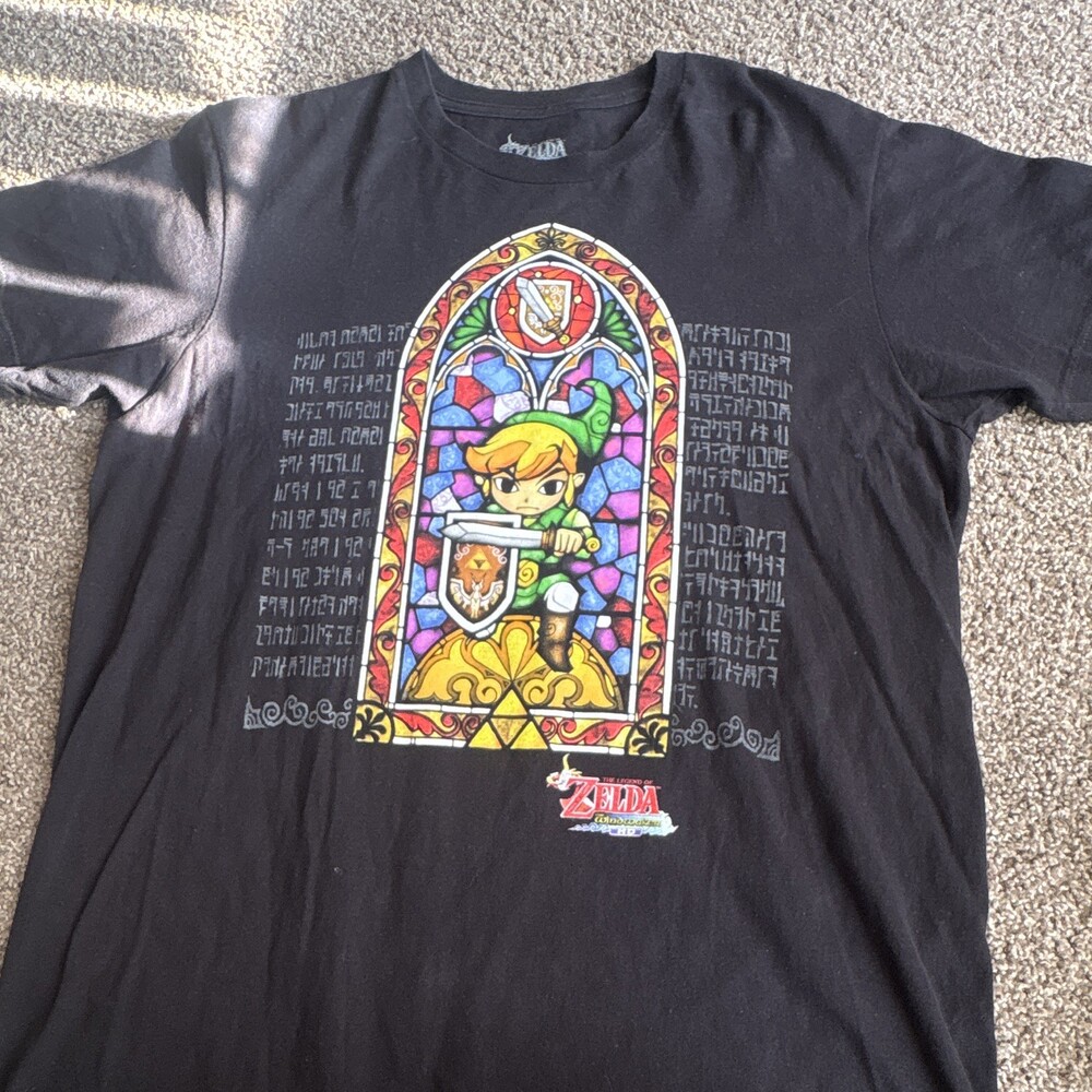 Legend of Zelda Wind Waker HD Link Stained Glass Graphic T-Shirt Black L